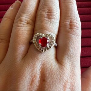 Heart Ring with Clear and Red Stones